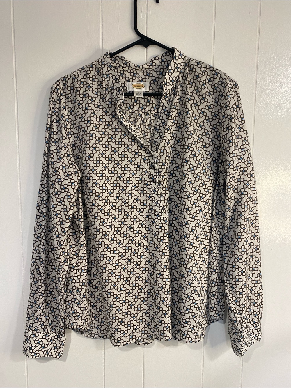 Talbots Cotton Blouse Geometric Print Preppy Office Career Cottagecore Top Large - Picture 3 of 11